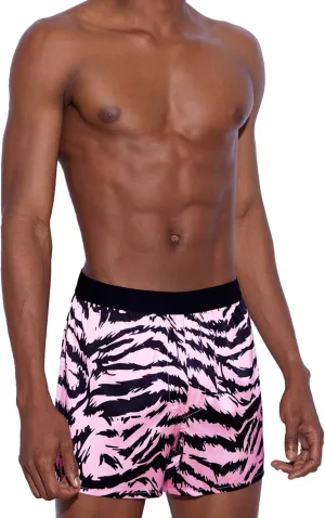 Men's Silk Boxer Shorts - Pure Mulberry Silk Underwear, Luxury Sleepwear, Pajamas Lounge Shorts - Improved Waistband (pink Tiger stripe XXL)