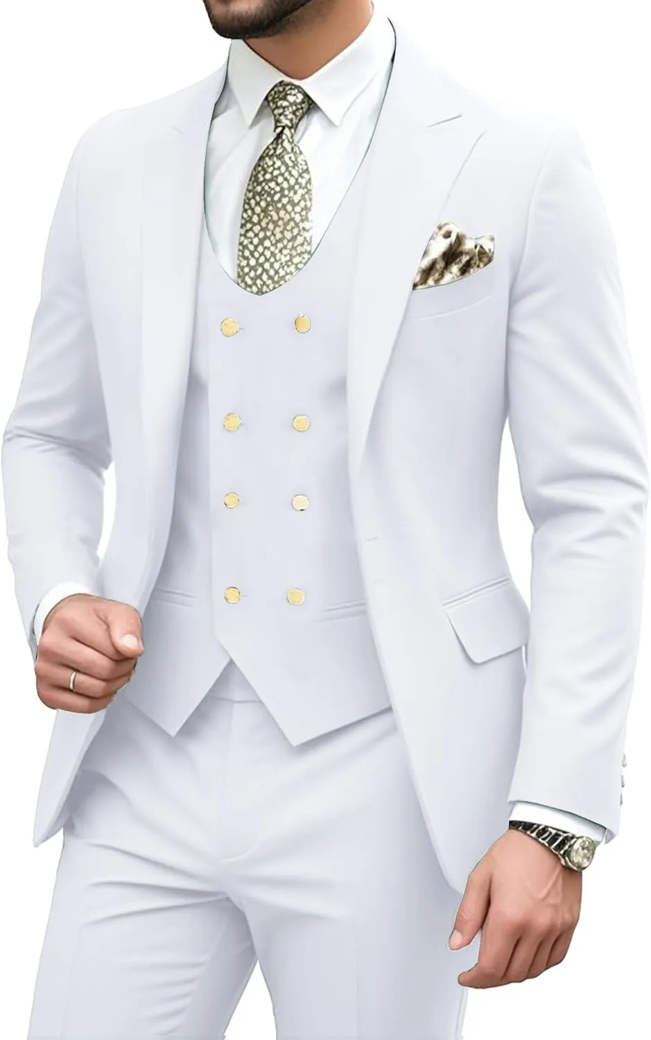 Mens Suit 3 Piece Double Breasted Suit Men Slim Fit Formal Tuxedo Suit Set Groomsmen Wedding Prom Suits