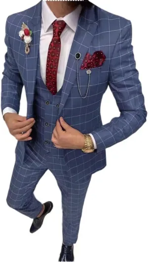 Men's Suit Slim Fit 3 Piece Plaid Suits for Men Checked Tuxedo Suit Men Formal Plaid Blazer Vest Pants Set