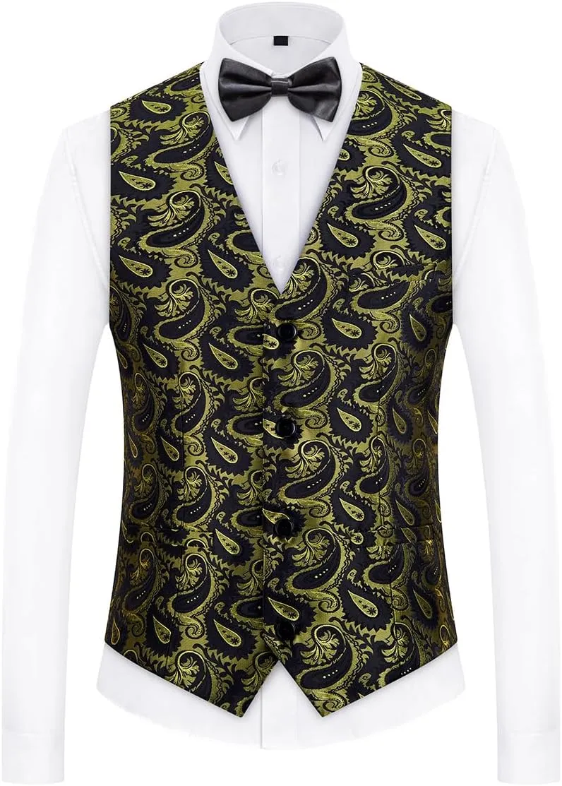 Mens Suits 3 Piece Slim Fit Tuxedo for Men Paisley Suit Prom Tux Shawl Lapel One Button Blazer Vest Pants Set