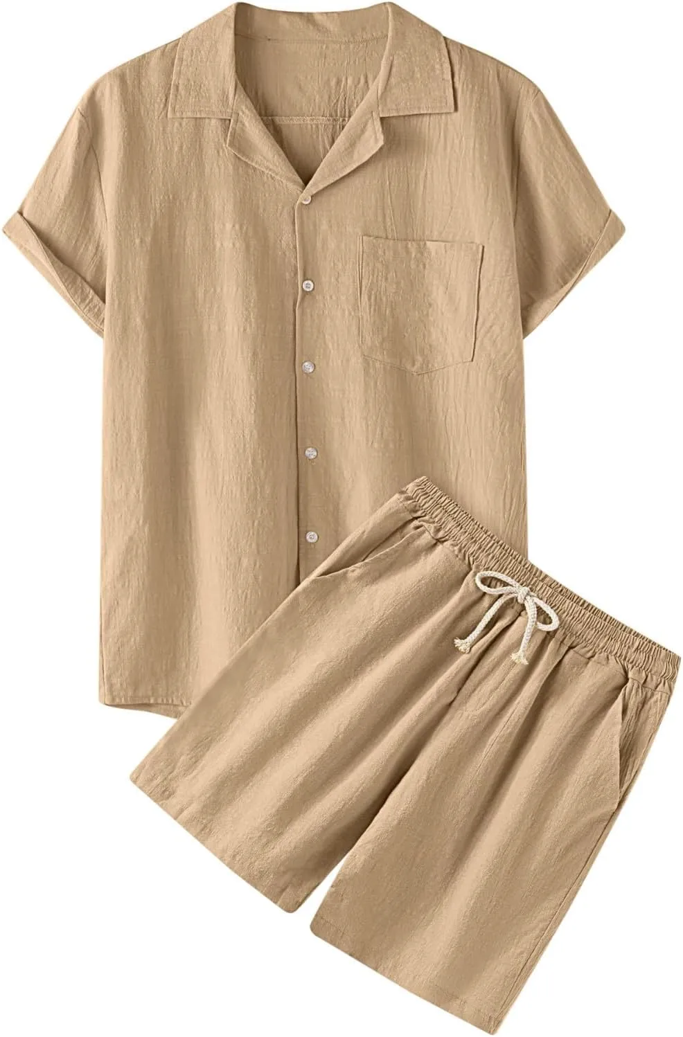 Men's Summer Tracksuit Set Cotton Lapel Button T Shirt and Shorts Lounge Set 2 Piece Suit Sleepwear Beach Holiday Clothes