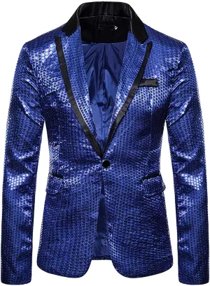 Men's Tuxedo Jacket Slim Fit Notched Lapel Blazer Suit Jackets for Party Prom Wedding Dinner Shiny Sequins Blazer