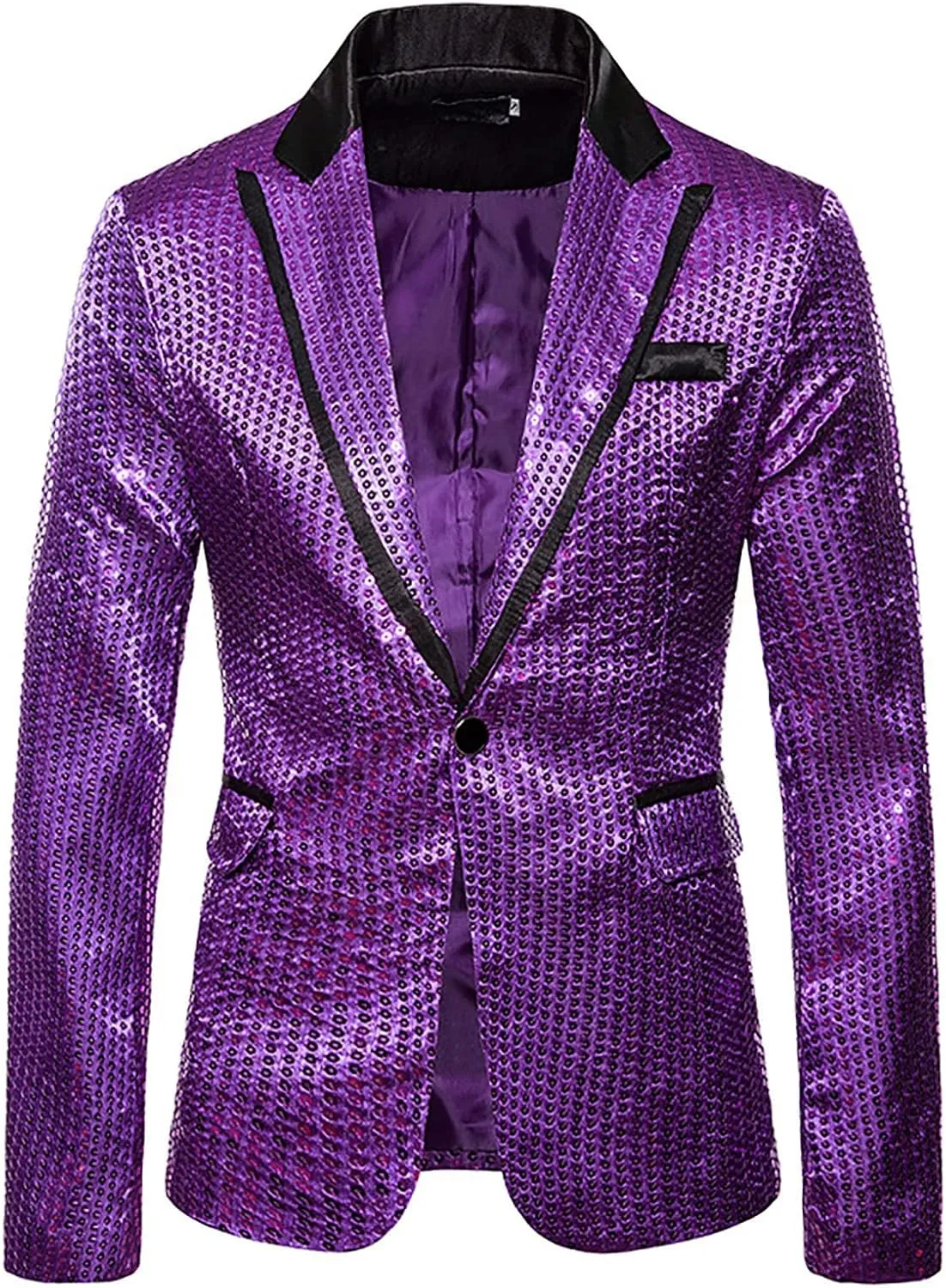 Men's Tuxedo Jacket Slim Fit Notched Lapel Blazer Suit Jackets for Party Prom Wedding Dinner Shiny Sequins Blazer
