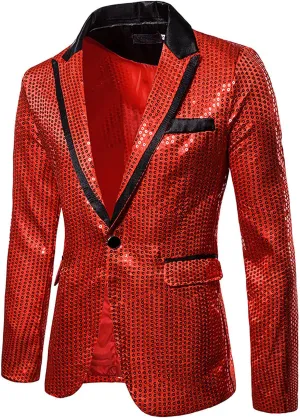 Men's Tuxedo Jacket Slim Fit Notched Lapel Blazer Suit Jackets for Party Prom Wedding Dinner Shiny Sequins Blazer