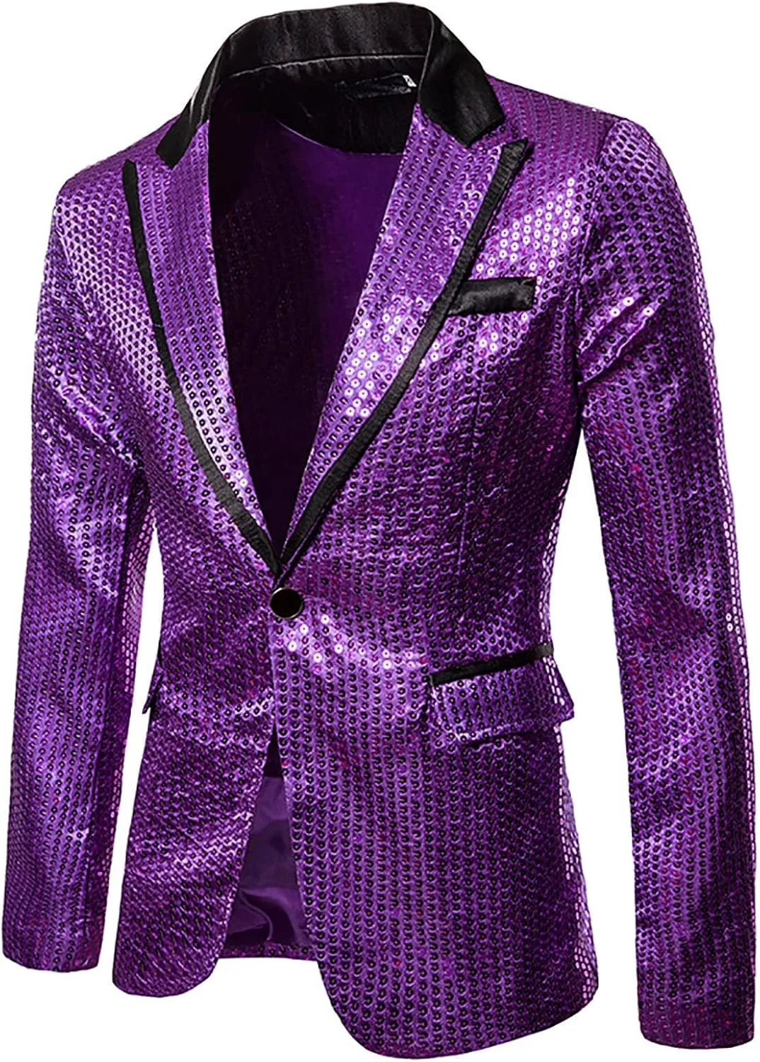 Men's Tuxedo Jacket Slim Fit Notched Lapel Blazer Suit Jackets for Party Prom Wedding Dinner Shiny Sequins Blazer