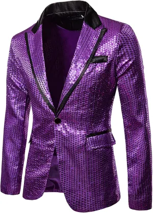 Men's Tuxedo Jacket Slim Fit Notched Lapel Blazer Suit Jackets for Party Prom Wedding Dinner Shiny Sequins Blazer