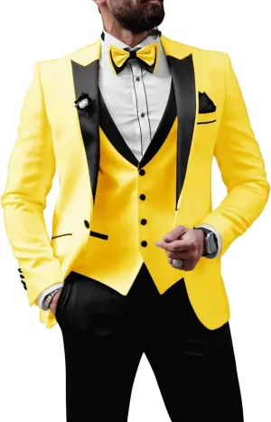 Mens Tuxedo Suits Slim Fit 3 Piece Formal Suit for Men Wedding Suits Stylish Suit Jacket Vest Pants with Tie