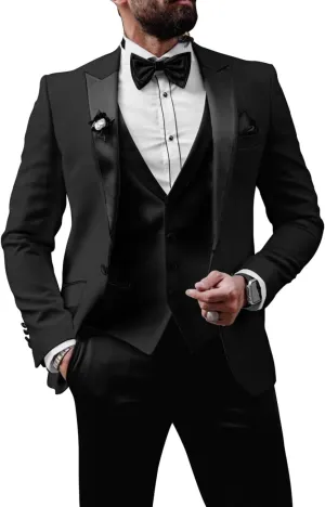 Mens Tuxedo Suits Slim Fit 3 Piece Formal Suit for Men Wedding Suits Stylish Suit Jacket Vest Pants with Tie