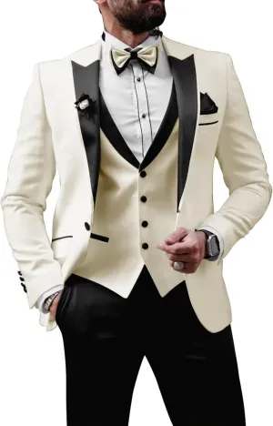 Mens Tuxedo Suits Slim Fit 3 Piece Formal Suit for Men Wedding Suits Stylish Suit Jacket Vest Pants with Tie
