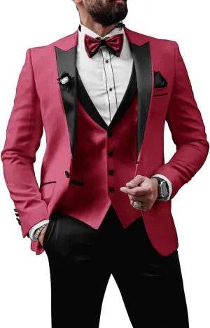 Mens Tuxedo Suits Slim Fit 3 Piece Formal Suit for Men Wedding Suits Stylish Suit Jacket Vest Pants with Tie
