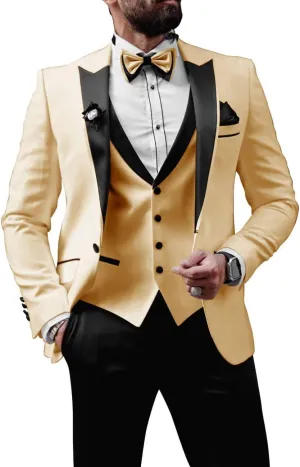 Mens Tuxedo Suits Slim Fit 3 Piece Formal Suit for Men Wedding Suits Stylish Suit Jacket Vest Pants with Tie