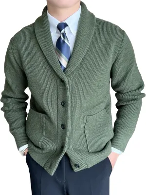 Men's Vintage Pocket Cable Knit Cardigan Thicken Warm Casual Open Sweaters V Neck Button Down Cardigans