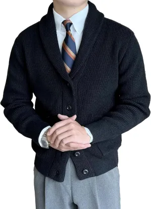 Men's Vintage Pocket Cable Knit Cardigan Thicken Warm Casual Open Sweaters V Neck Button Down Cardigans