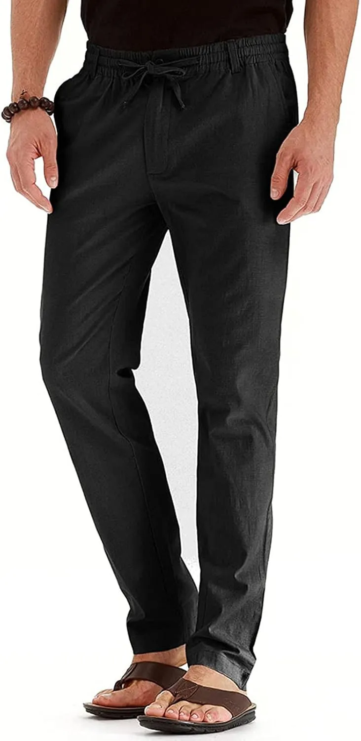 Mens Wild Cotton Pants, Classic Regular Fit Business Casual Work Pants, Elastic Drawstring Waist Twill Pants for Men