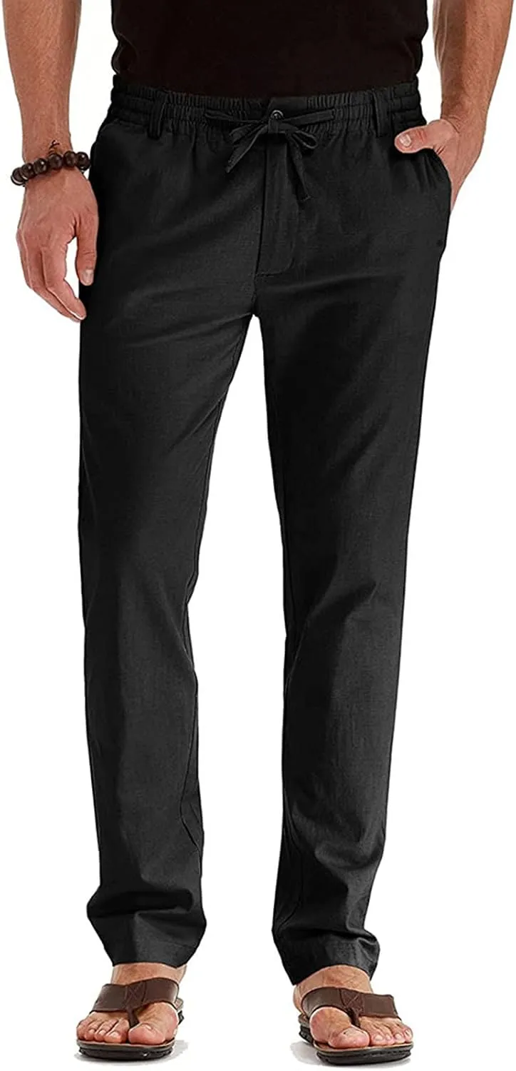 Mens Wild Cotton Pants, Classic Regular Fit Business Casual Work Pants, Elastic Drawstring Waist Twill Pants for Men