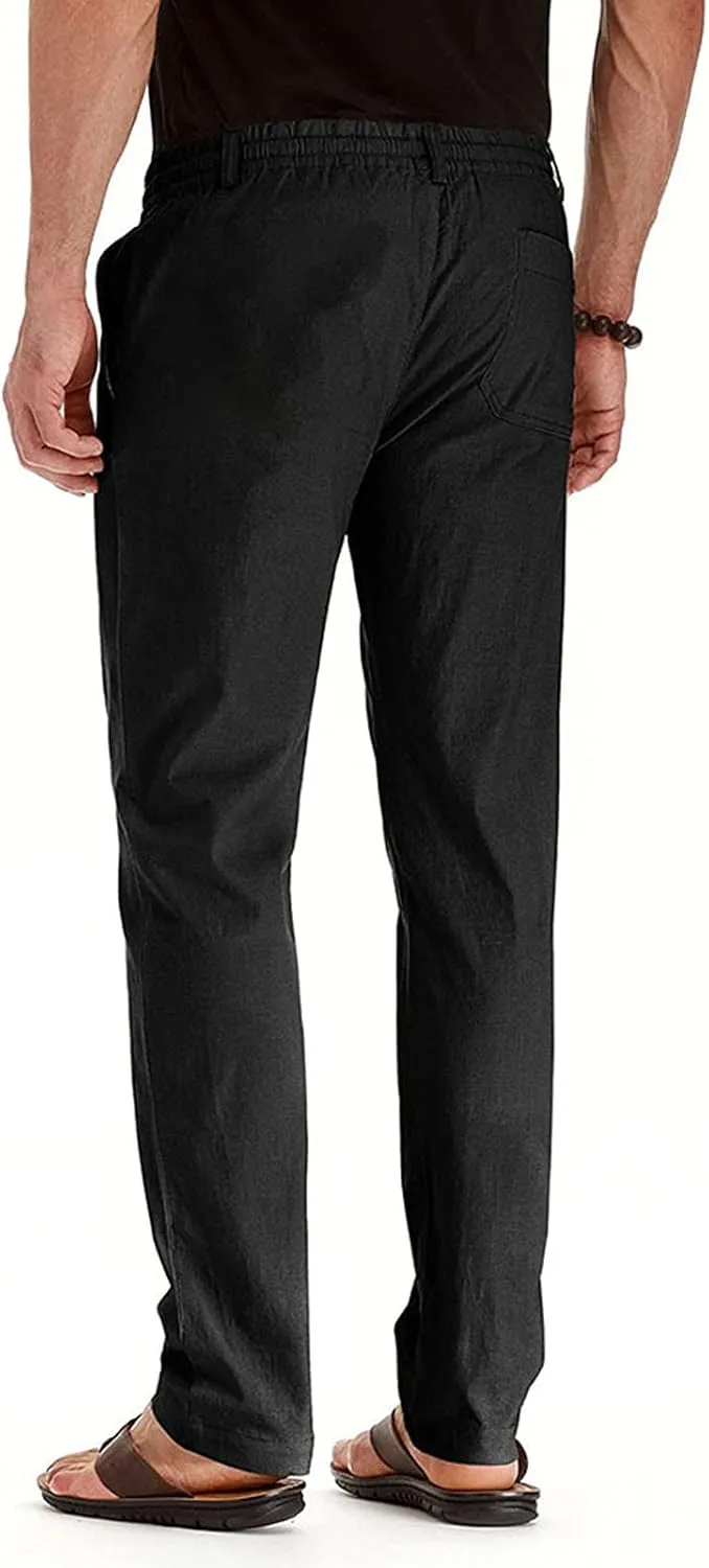 Mens Wild Cotton Pants, Classic Regular Fit Business Casual Work Pants, Elastic Drawstring Waist Twill Pants for Men