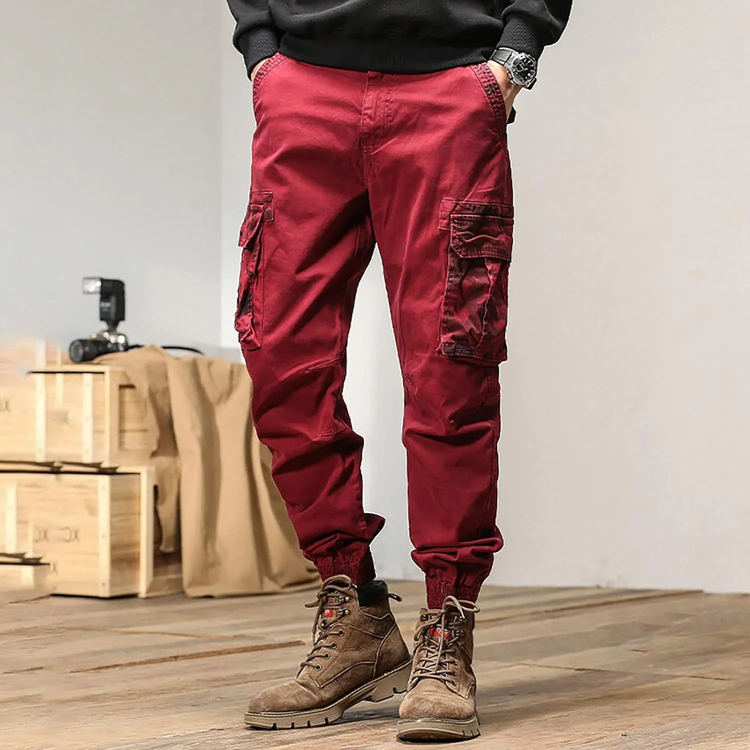 MIDOO Work Pants for Men Slim Fit Casual Fleece Joggers Loose Open Bottom Athletic Pants Straight Leg Outdoor Hiking Pants