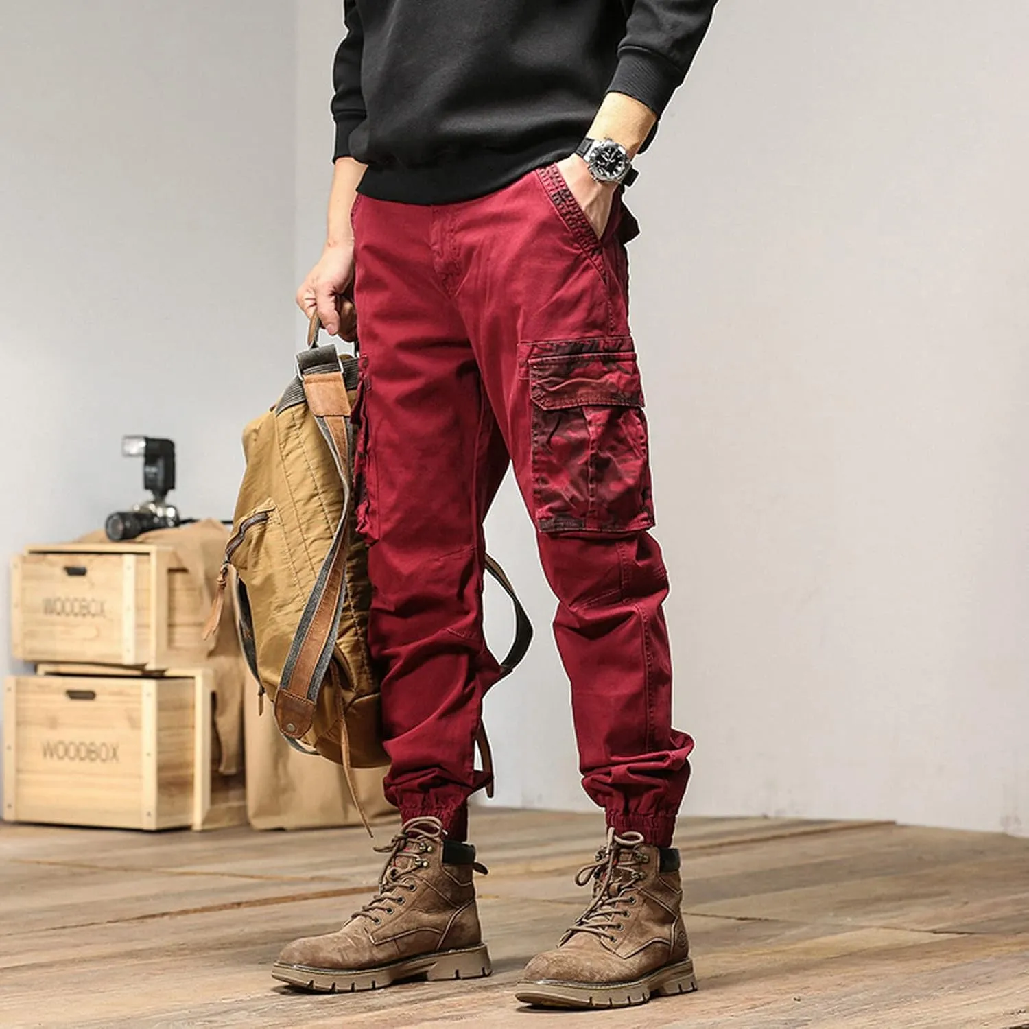 MIDOO Work Pants for Men Slim Fit Casual Fleece Joggers Loose Open Bottom Athletic Pants Straight Leg Outdoor Hiking Pants