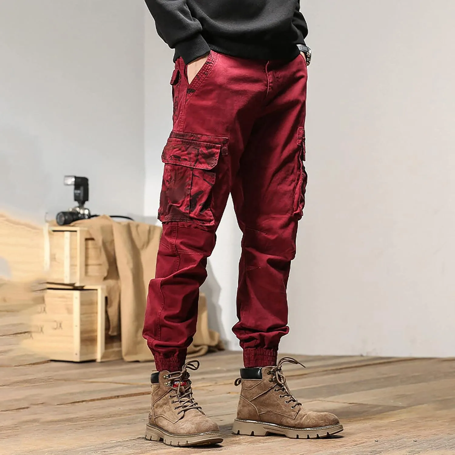 MIDOO Work Pants for Men Slim Fit Casual Fleece Joggers Loose Open Bottom Athletic Pants Straight Leg Outdoor Hiking Pants