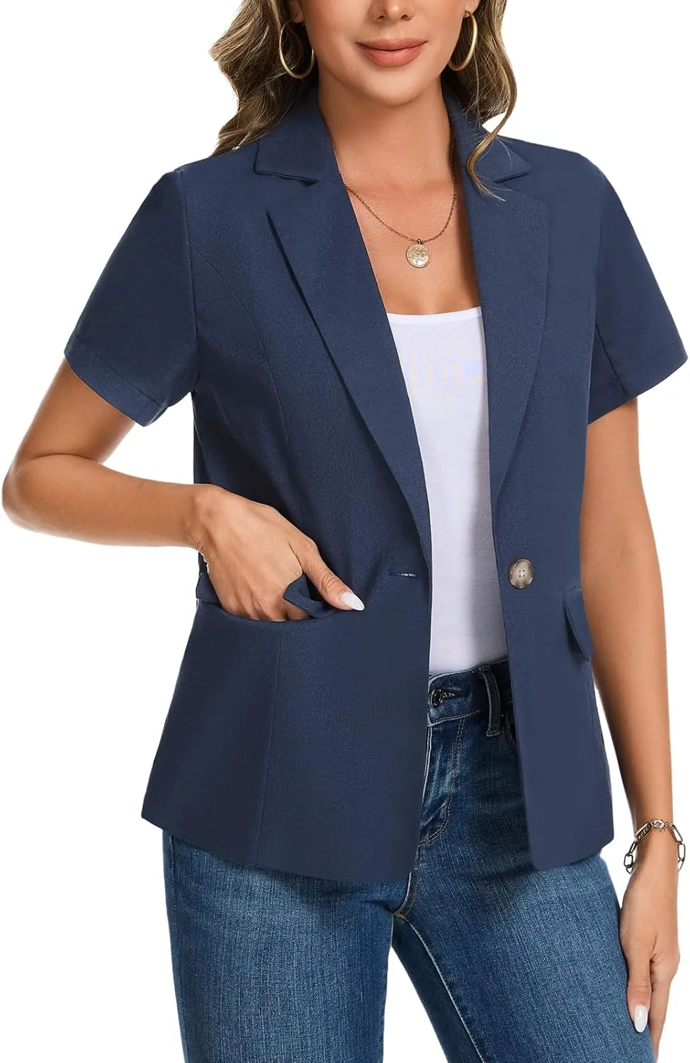 MINTLIMIT Women's Cotton Linen Blazer Jacket Short Sleeve Summer Casual Lightweight Button Lapel Blazers with Pockets