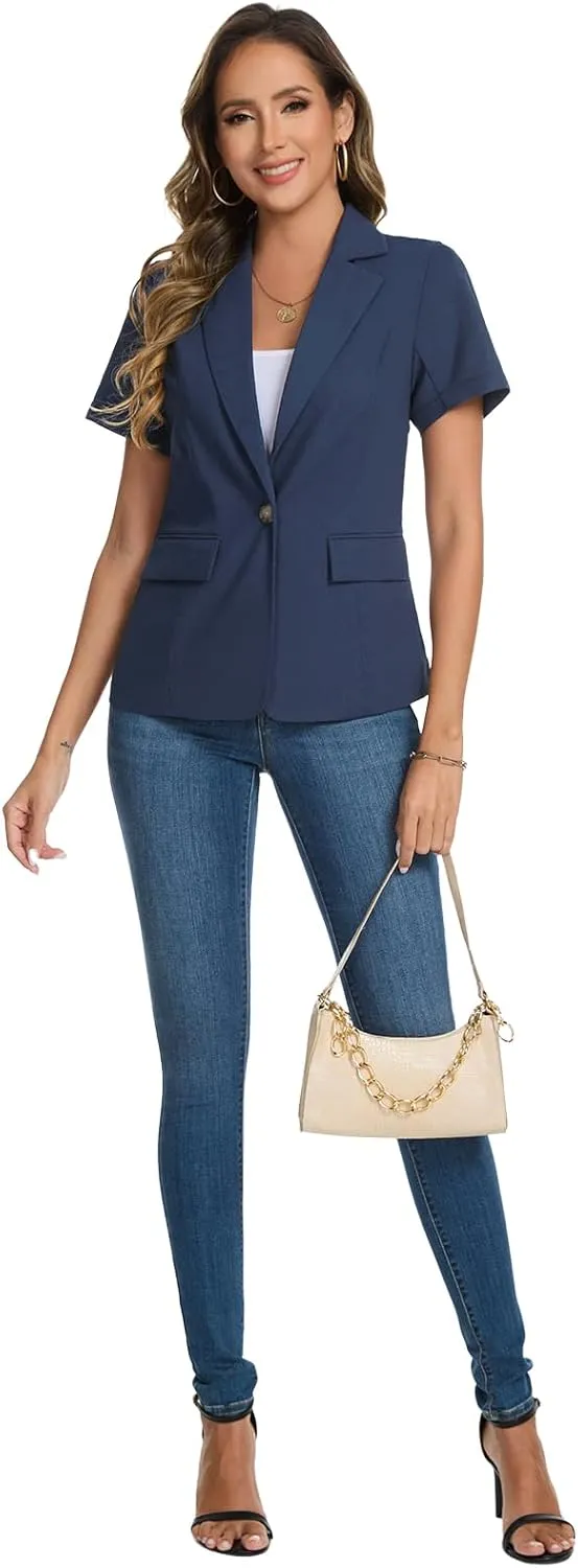 MINTLIMIT Women's Cotton Linen Blazer Jacket Short Sleeve Summer Casual Lightweight Button Lapel Blazers with Pockets