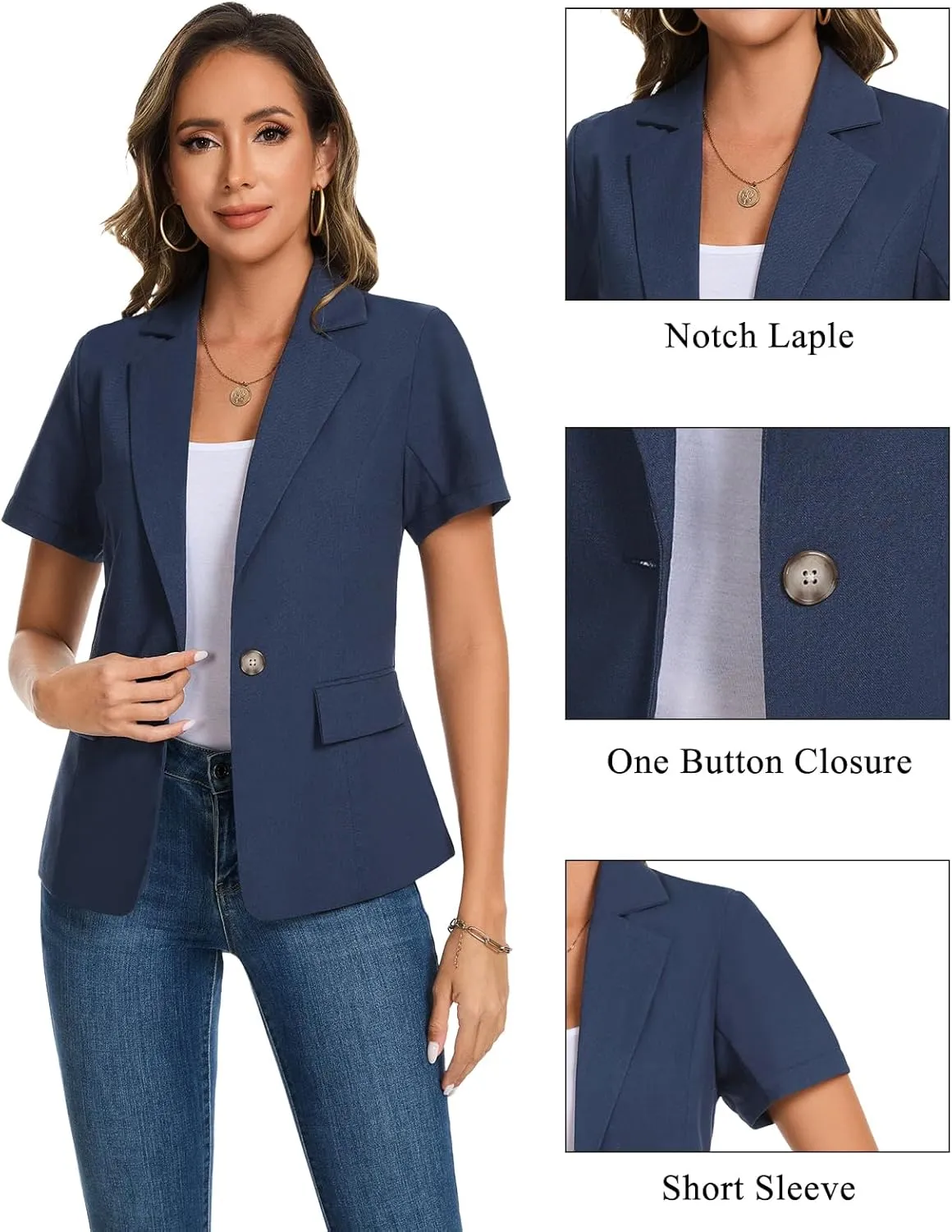 MINTLIMIT Women's Cotton Linen Blazer Jacket Short Sleeve Summer Casual Lightweight Button Lapel Blazers with Pockets