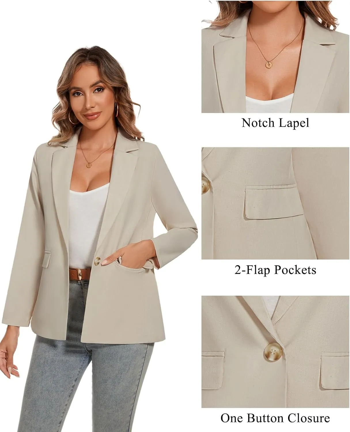 MINTLIMIT Womens Cotton Linen Blazer Long Sleeve Casual Work Office Lightweight Lapel Button Blazers Jacket with Pockets