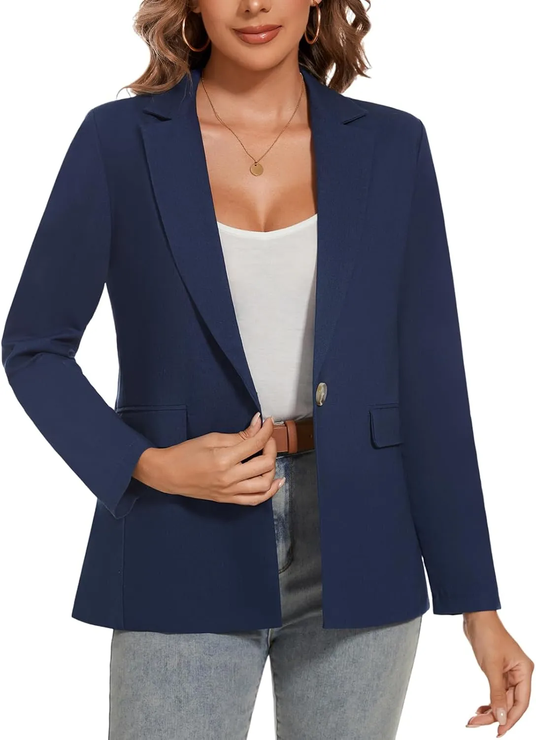 MINTLIMIT Womens Cotton Linen Blazer Long Sleeve Casual Work Office Lightweight Lapel Button Blazers Jacket with Pockets