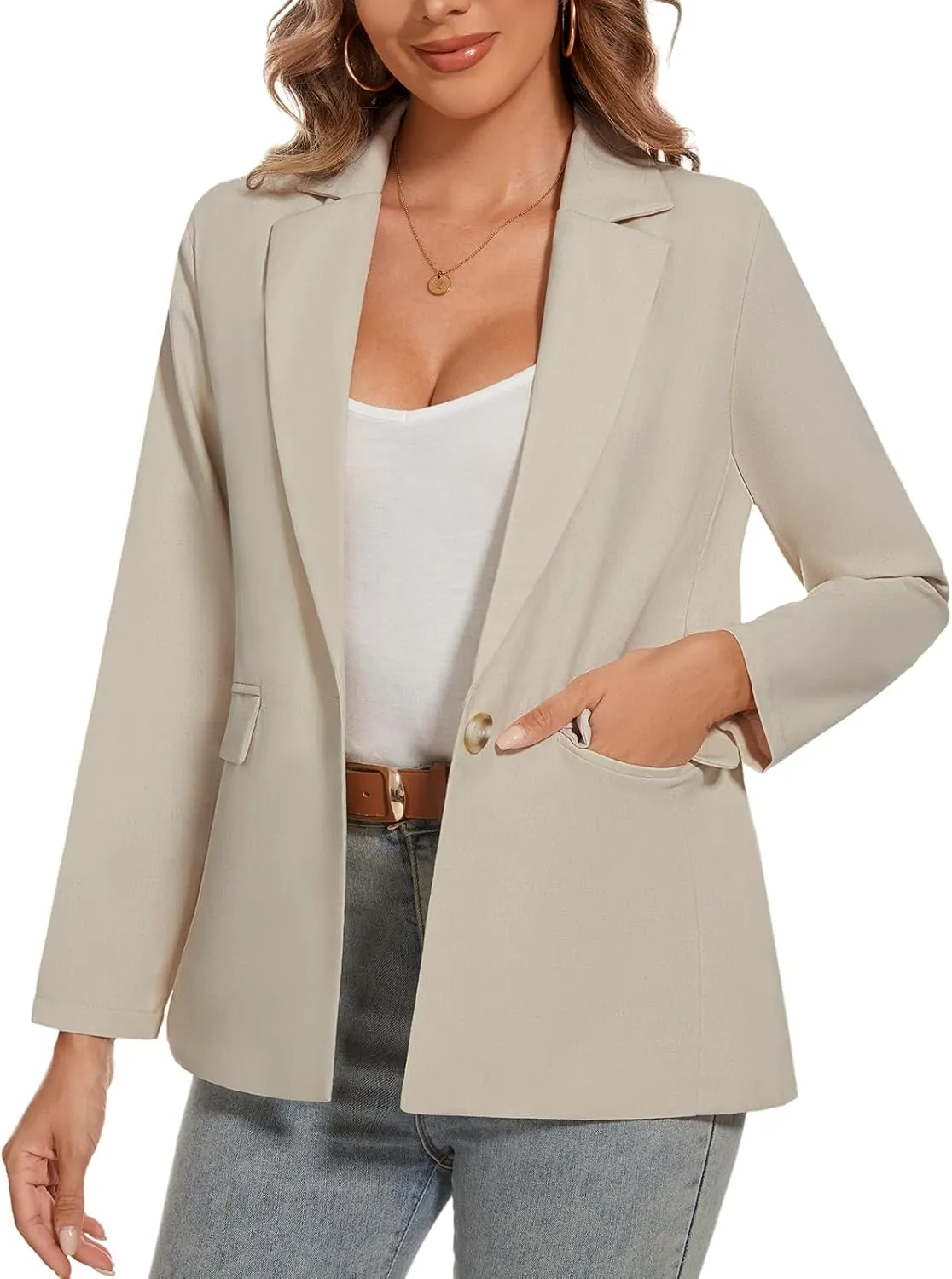 MINTLIMIT Womens Cotton Linen Blazer Long Sleeve Casual Work Office Lightweight Lapel Button Blazers Jacket with Pockets