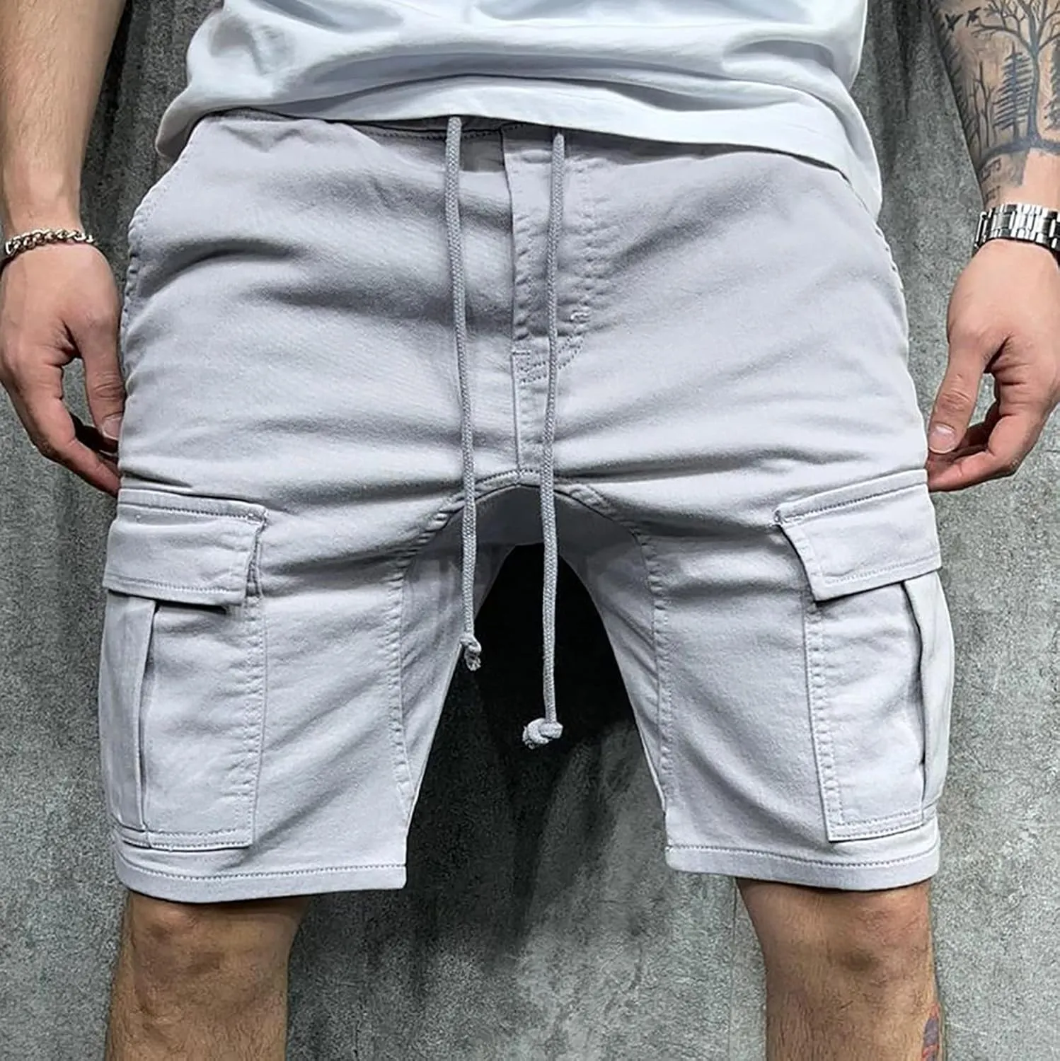 Muscularfit Cargo Shorts for Men 2024 Fashion Elastic Waist Cotton Shorts Multi Pockets Summer Casual Athletic Jogging Shorts