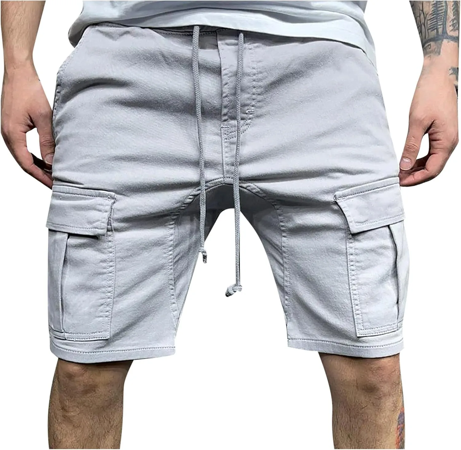 Muscularfit Cargo Shorts for Men 2024 Fashion Elastic Waist Cotton Shorts Multi Pockets Summer Casual Athletic Jogging Shorts