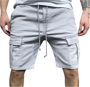 Muscularfit Cargo Shorts for Men 2024 Fashion Elastic Waist Cotton Shorts Multi Pockets Summer Casual Athletic Jogging Shorts