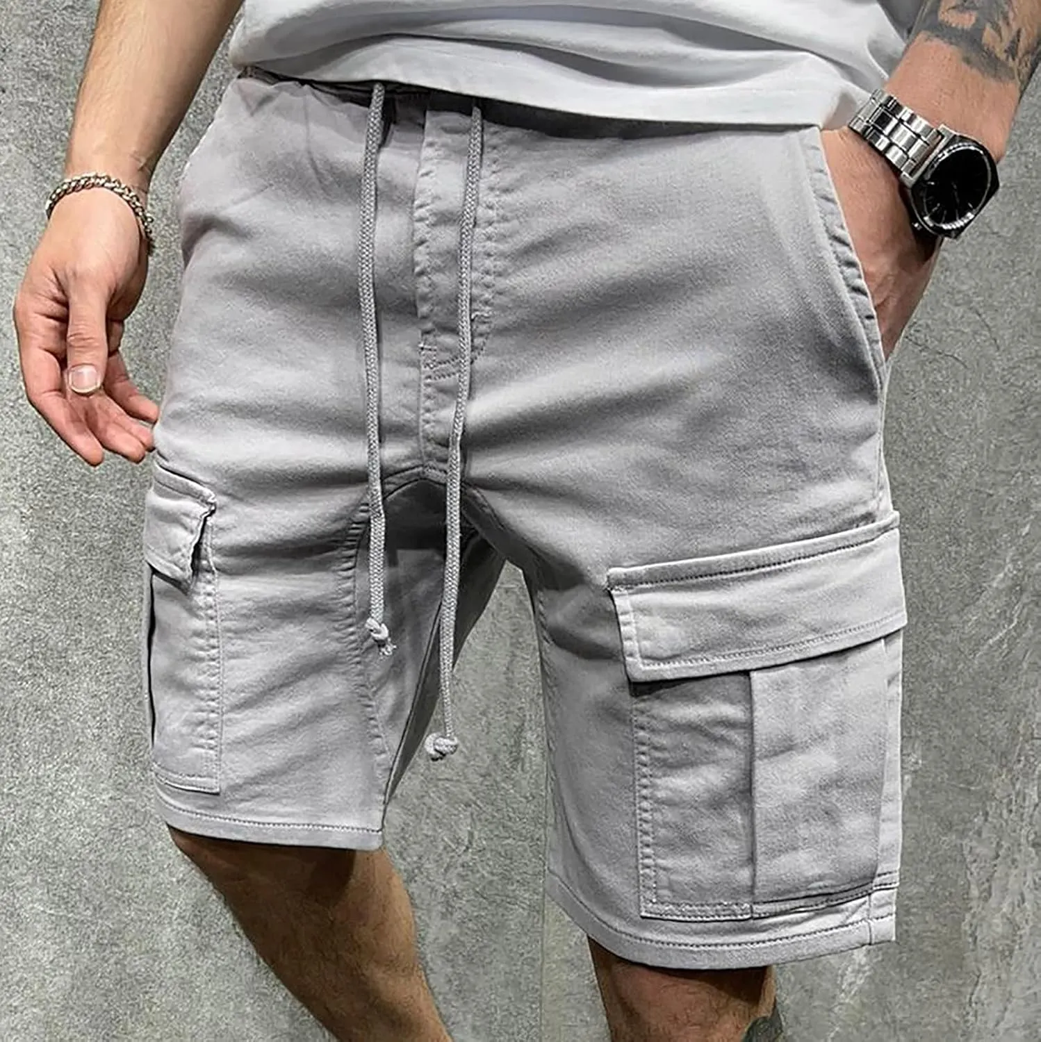 Muscularfit Cargo Shorts for Men 2024 Fashion Elastic Waist Cotton Shorts Multi Pockets Summer Casual Athletic Jogging Shorts