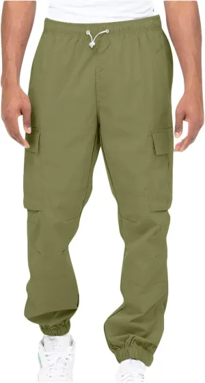 Muscularfit Cotton Pants for Men 2024 Fall Fashion Stretch Waist Multi Pockets Cargo Pants Causal Solid Athletic Sweatpants