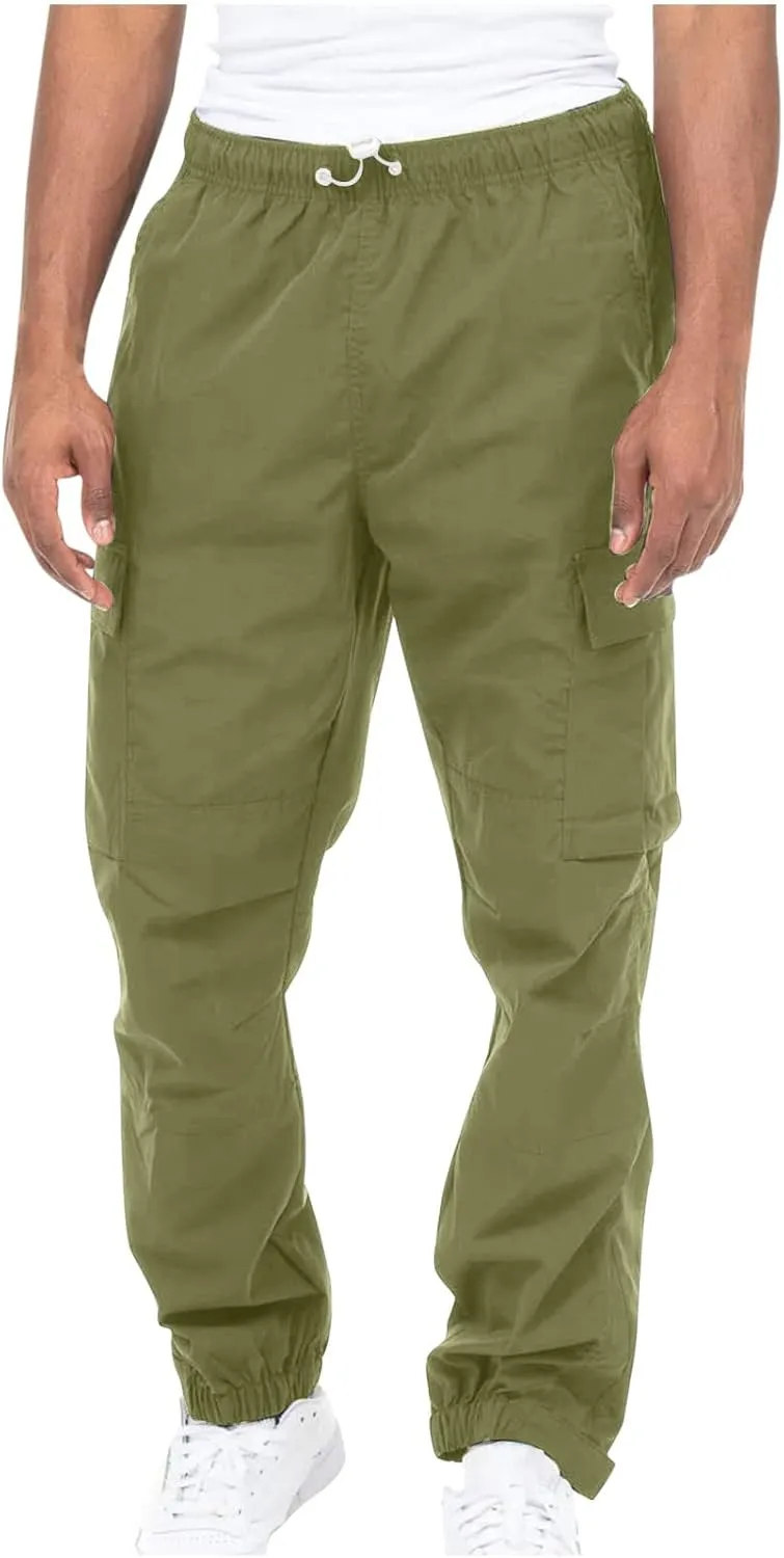 Muscularfit Cotton Pants for Men 2024 Fall Fashion Stretch Waist Multi Pockets Cargo Pants Causal Solid Athletic Sweatpants