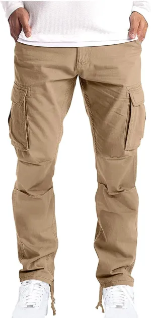 Muscularfit Men's Cargo Pants Cotton Stretch Waist Multi Pockets Straight Sweatpants Outdoor Fashion Solid Tooling Trousers