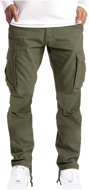 Muscularfit Men's Cargo Pants Cotton Stretch Waist Multi Pockets Straight Sweatpants Outdoor Fashion Solid Tooling Trousers