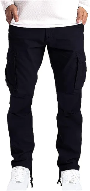Muscularfit Men's Cargo Pants Cotton Stretch Waist Multi Pockets Straight Sweatpants Outdoor Fashion Solid Tooling Trousers