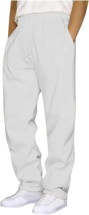 Muscularfit Mens Pants Straight Fit Solid Drawstring Stretch Waist Loose Straight Sweatpant Causal Fall Jogger Athletic Pants