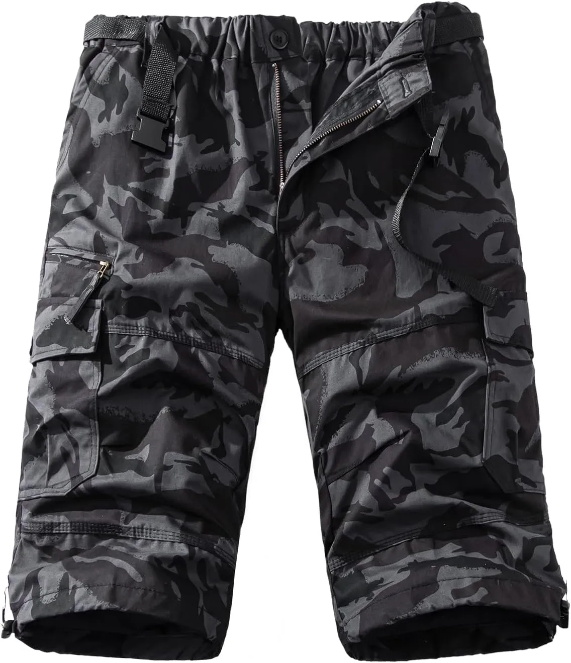 Mylldey Men's Cargo Shorts 3/4 Relaxed Fit Mens Running Shorts 7 Pockets Elastic Waist Cotton Hiking Shorts