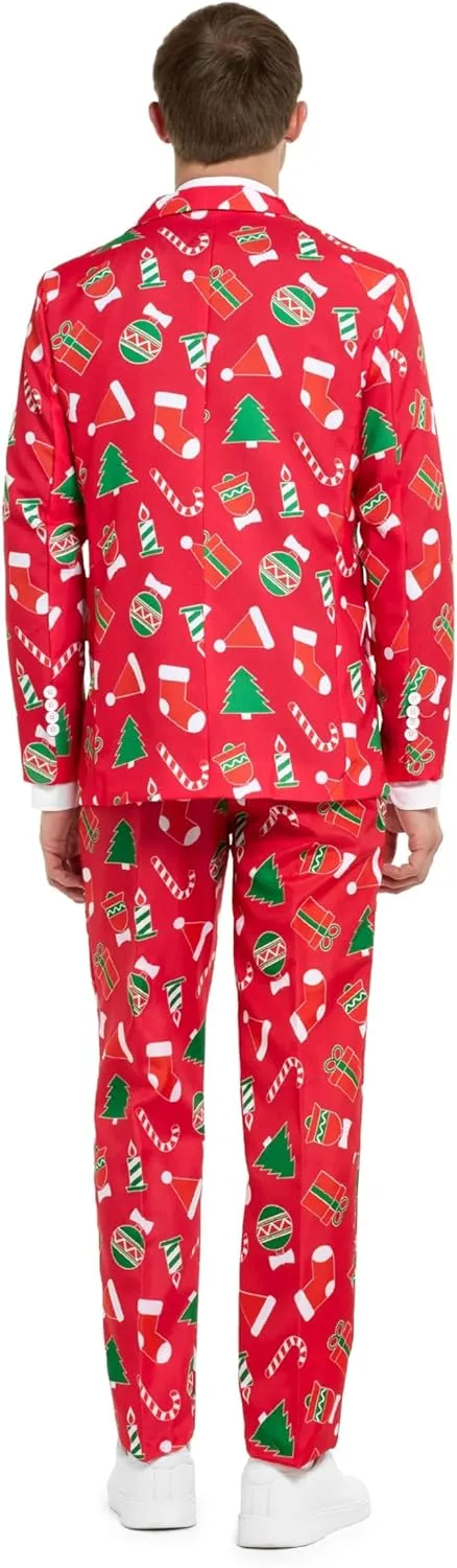 Offstream Men's Party Costumes - Christmas Theme Party Suits - Slim Fit - Includes Matching Blazer Jacket, Pants & Tie
