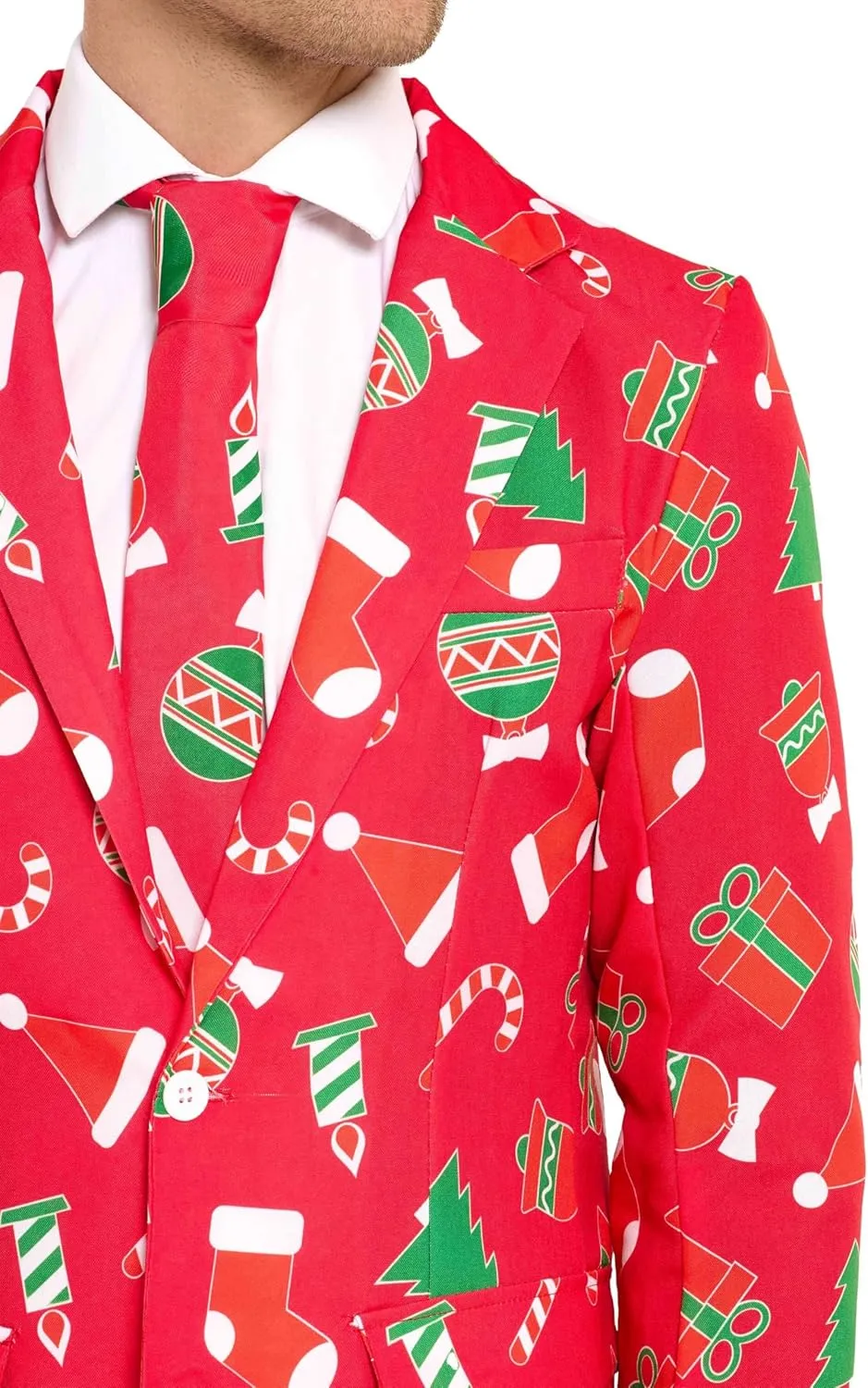 Offstream Men's Party Costumes - Christmas Theme Party Suits - Slim Fit - Includes Matching Blazer Jacket, Pants & Tie