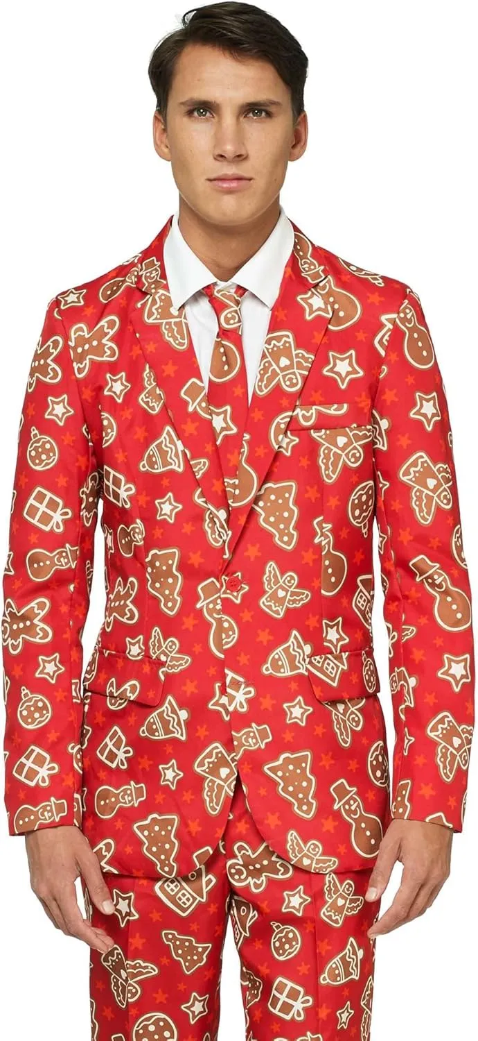 Offstream Men's Party Costumes - Christmas Theme Party Suits - Slim Fit - Includes Matching Blazer Jacket, Pants & Tie