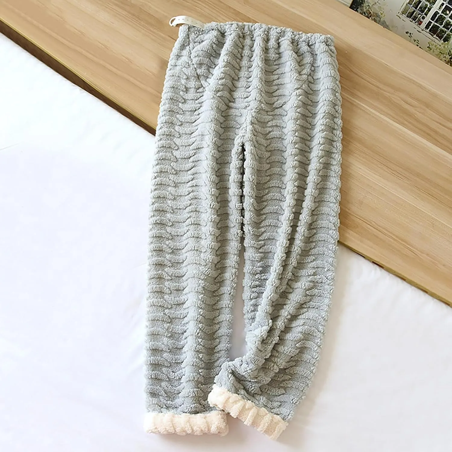 Oplxuo Women Maternity Pajama Pant Adjustable Waist Fuzzy Fleece Lounge Pants Plush Fluffy Sleepwear Pregnancy Casual PJs