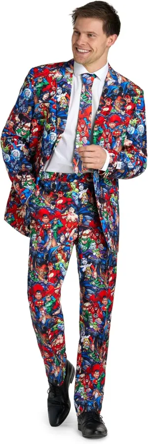 Opposuits Men's DC Comics Heroes Suit - Batman, Wonder Woman, Superman Party Outfit - Including Blazer, Pants and Tie