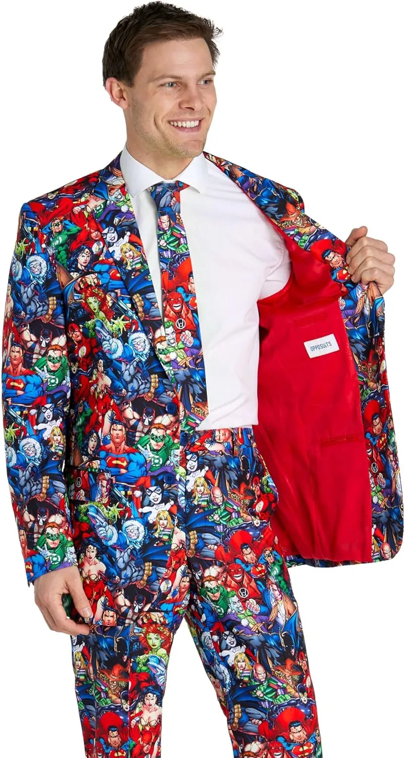 Opposuits Men's DC Comics Heroes Suit - Batman, Wonder Woman, Superman Party Outfit - Including Blazer, Pants and Tie