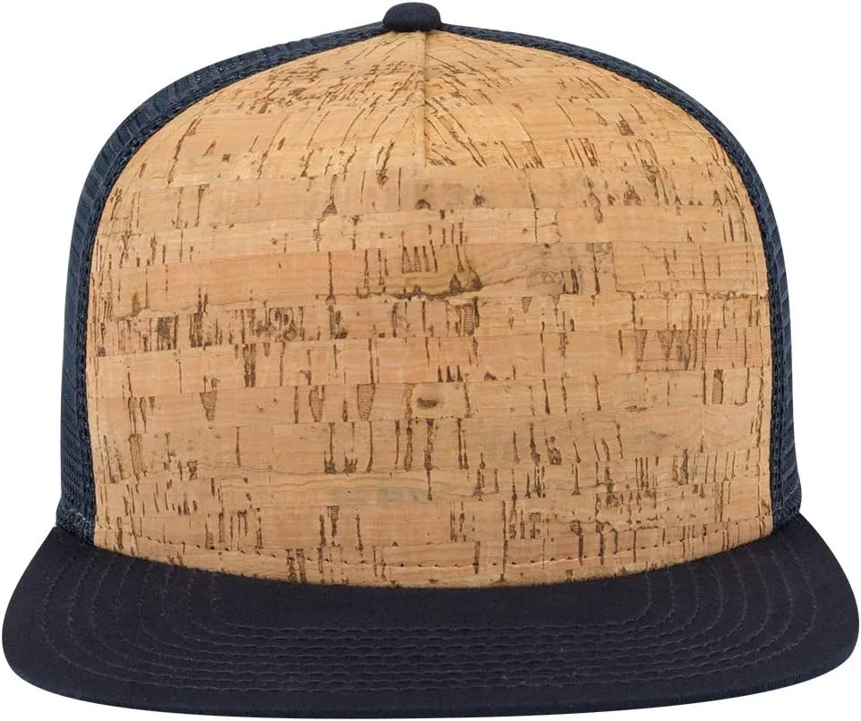 OTTO Cork Flat Visor SNAP 5 Panel Mesh Back Trucker Snapback Hat