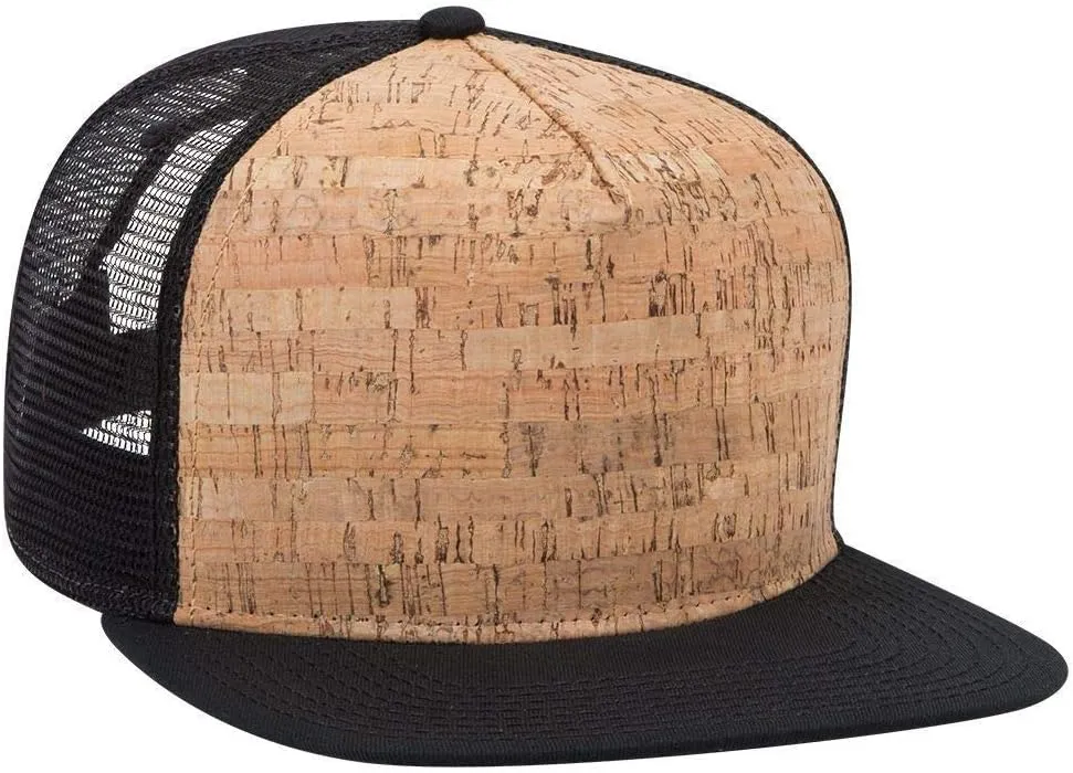 OTTO Cork Flat Visor SNAP 5 Panel Mesh Back Trucker Snapback Hat