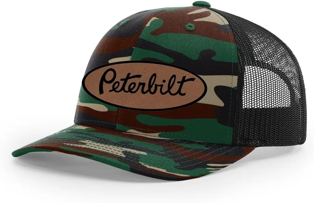 Peterbilt Truck Logo Laser Engraved Leather Patch Richardson 112 Snapback Trucker Hat Cap