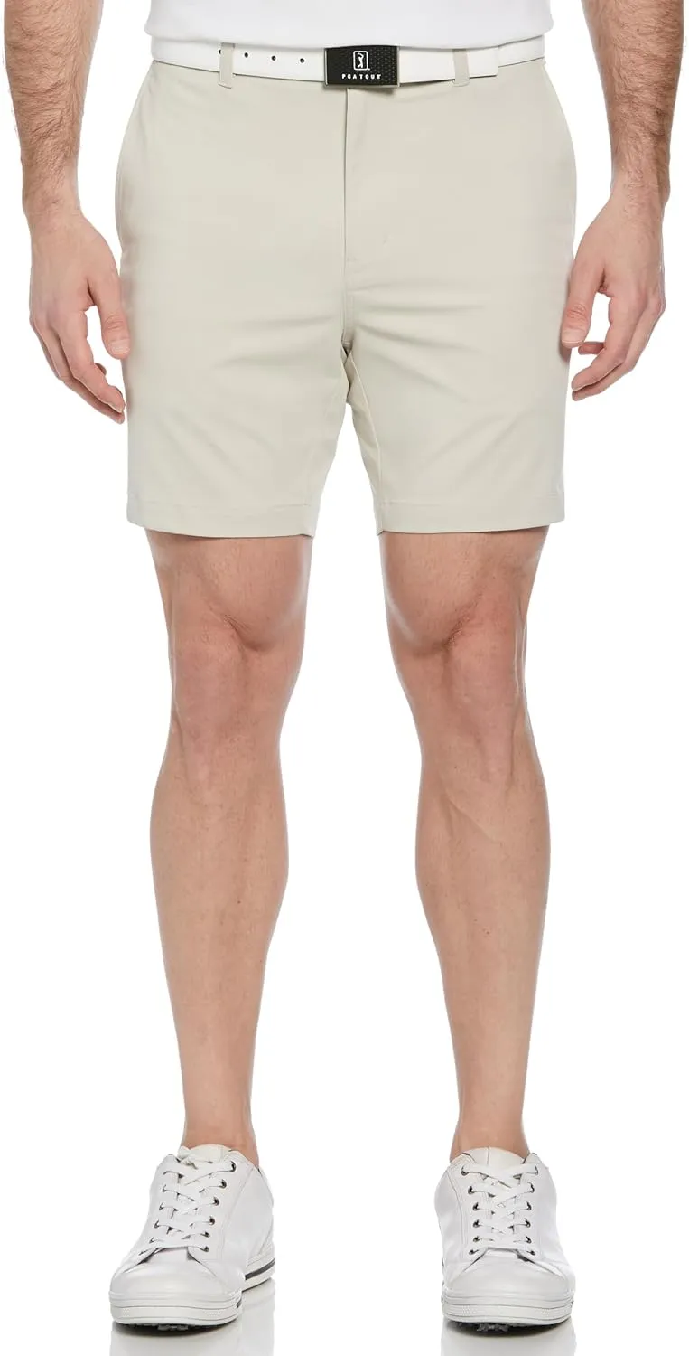 PGA TOUR Men's 7” Flat Front Performance Golf Shorts with Stretch Active Waistband, Moisture-Wicking, Sun Protection